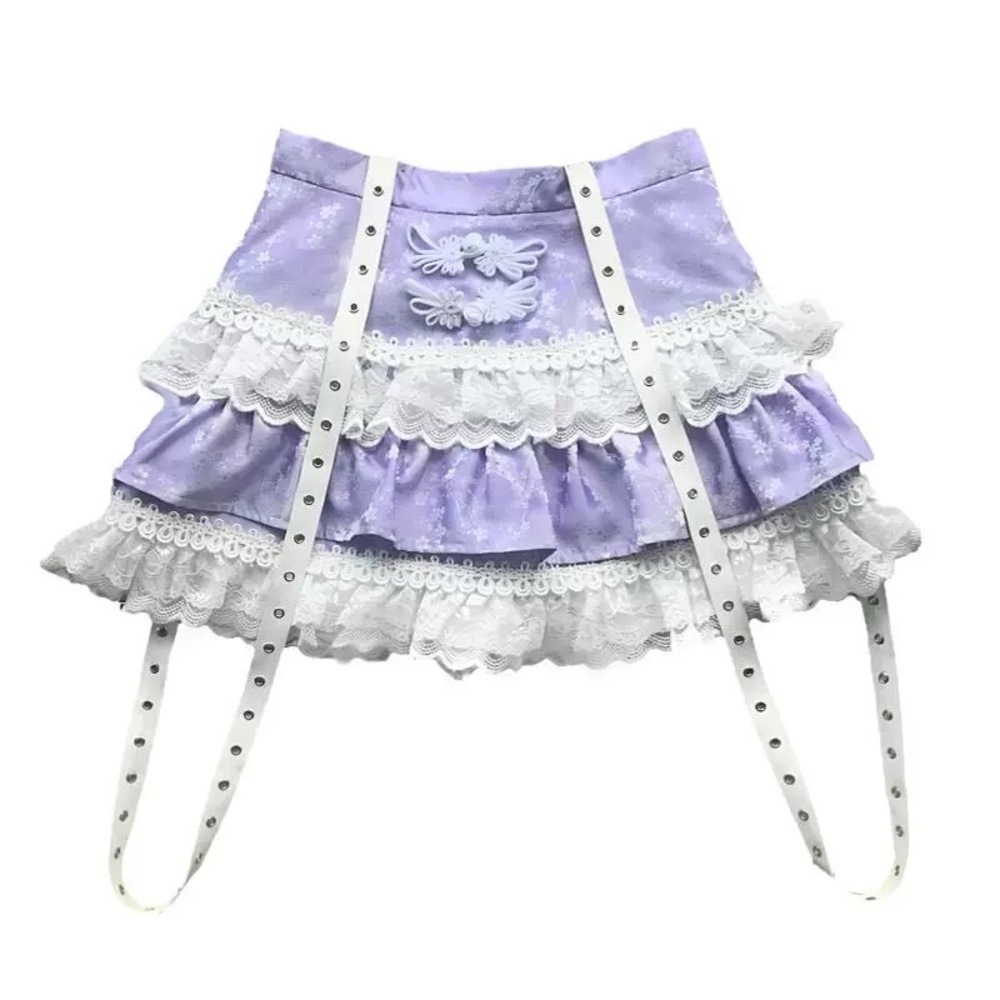 Elegant Purple Lace Layered Skirt - Picture 4 of 4
